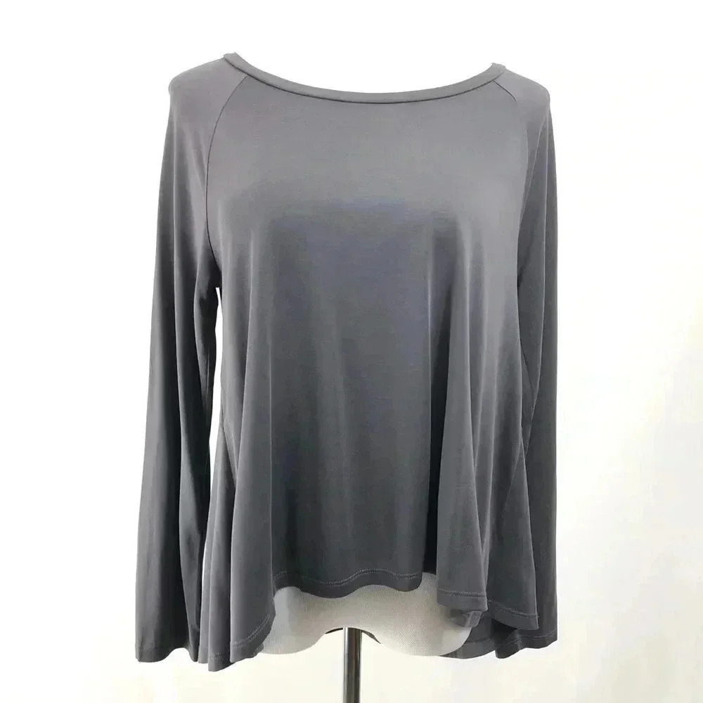 American Eagle Soft & Sexy Top Women Medium Gray Babydoll Peplum Raglan Sleeve